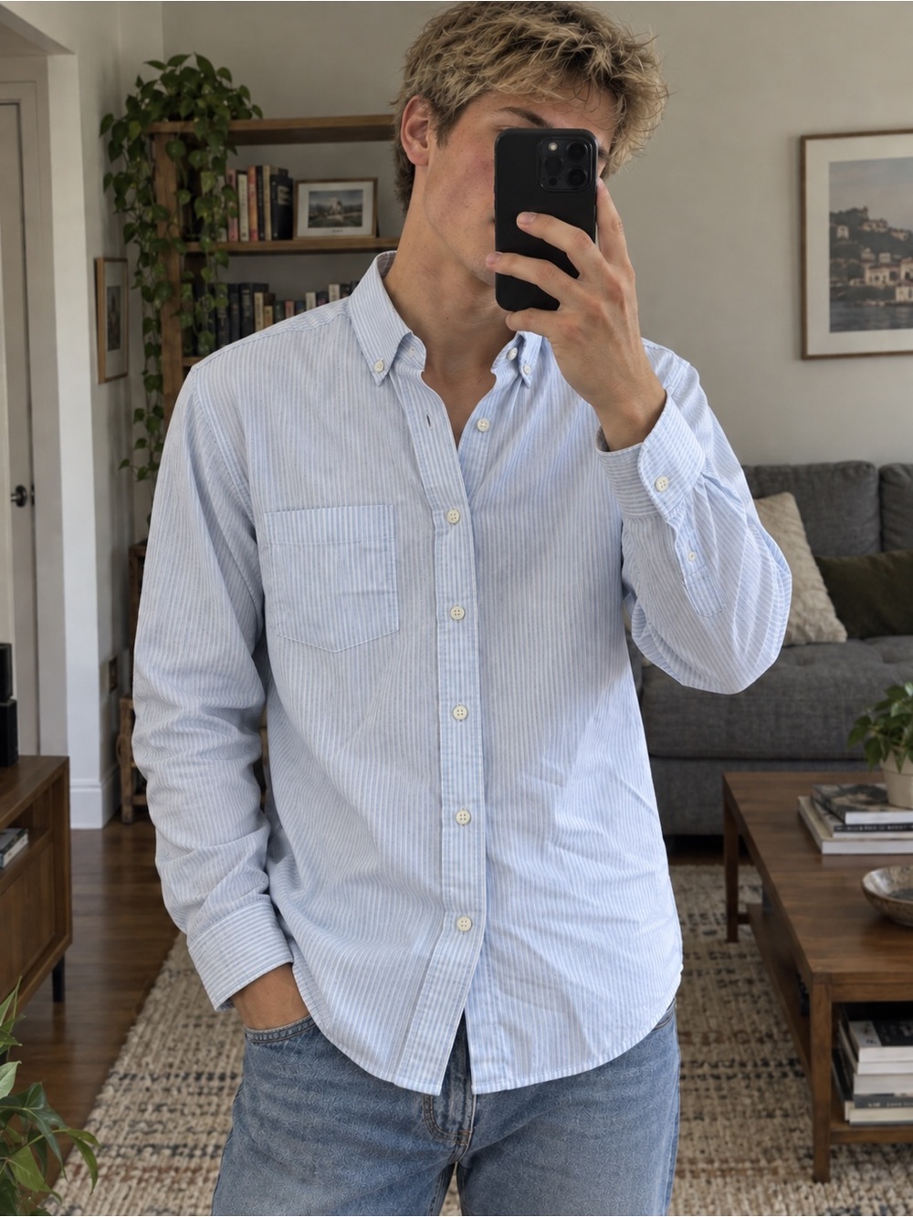 J Crew Light Blue Stripe Button-Down Oxford Shirt - Men